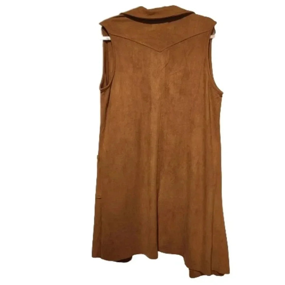 Moon River Faux Suede Sleeveless Duster Vest – Camel Brown – Size XS - Picture 2 of 9